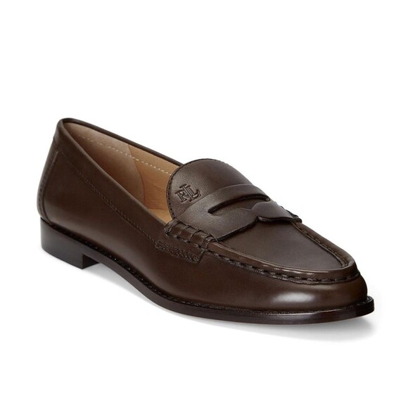 Lauren Ralph Lauren Shoes - Ralph Lauren Womens 6.5 B Chestnut Brown Leather Slip On Flat Loafers DisplayIE7